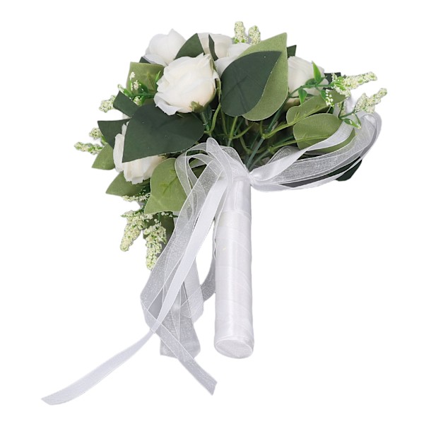 Bryllupsbukett Simulering Kunstig Rose Livaktig Grønne Blad Moderne Elegant Rose for Bryllup Kirke Hjemmedekor Melkehvit