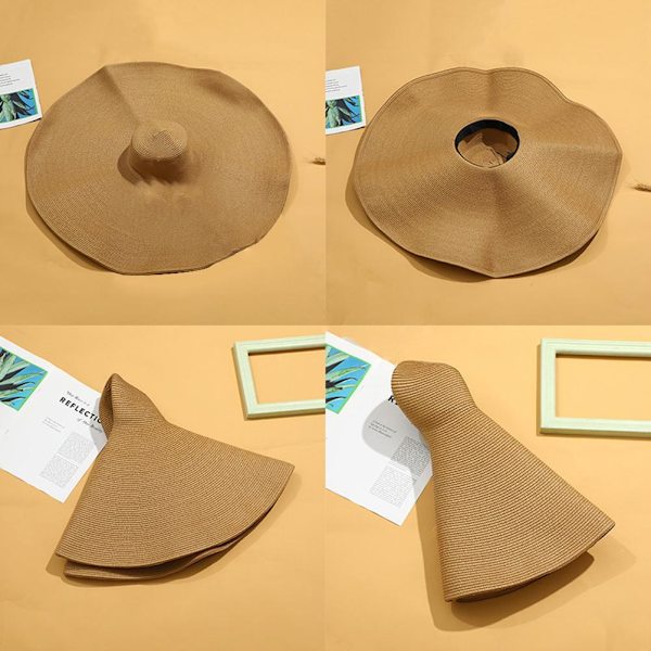 Överdimensionerade strandhattar i halm för kvinnor, solhatt med bred brätte i halm, hopfällbar solskyddande strandhatt