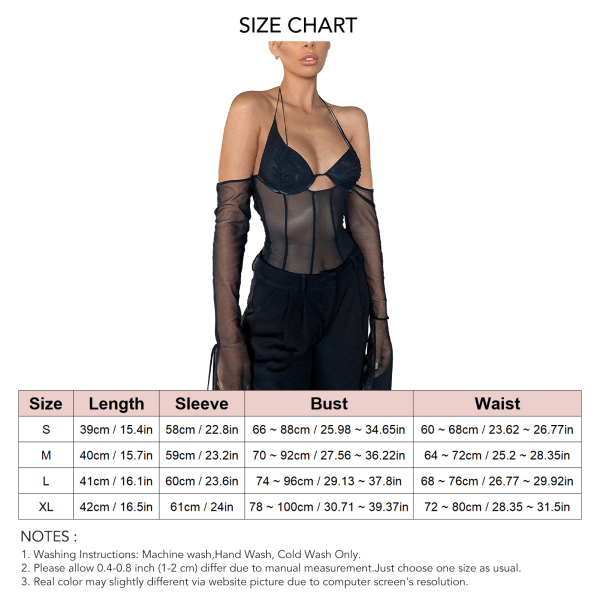 Kvindernes Mesh Patchwork Top Gennemsigtig Halter Rygfri Off Shoulder Hullet Slim Fit T-shirt Sort M