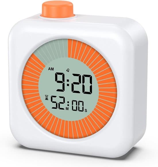 Digital visuel timer, 3-i-1 60-minutters nedtælling med stor LCD-skærm, 12/24 timer, lydløs drift, timer med knap