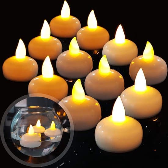 12x Waterproof LED Tealights - Flameless Floating Candles for Table - Pool & Party