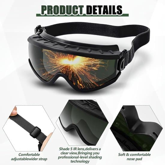 Welding Goggles - Eye Protection Glasses - Perform Welding Work - IR Lens Shade 5 - 16 x 75 cm - Black