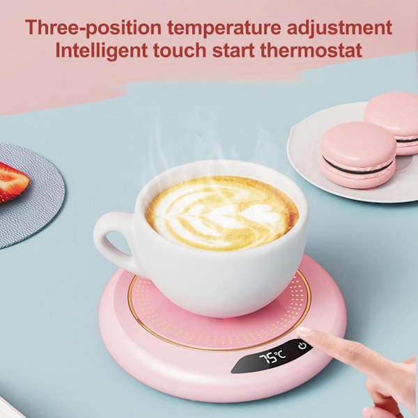 USB Smart Mugvärmare - Termostatisk Tevärmare, Muggvärmare | Justerbar Kaffekoppsvärmare, 3 Temperaturinställningar Uppvärmningsunderlägg med Halkskydd