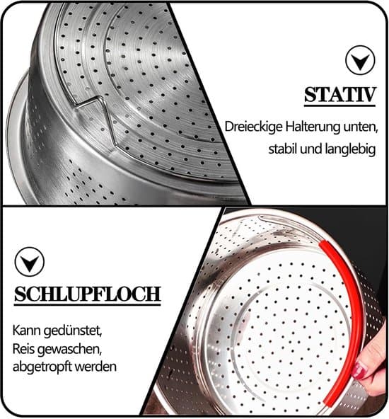 Steam insert — 304 stainless steel — Silicone handle — Outer diameter: 15.8 cm — Suitable for steaming vegetables and eggs — Capacity: 2 liters