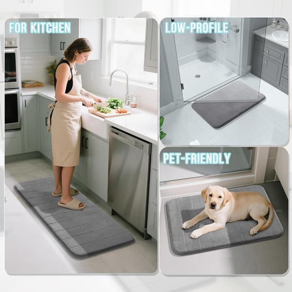 Memory Foam Bathroom Mat, Ultra Soft Absorbent Non-Slip Rug, Quick Dry and Machine Washable (Grey, 40x60cm)