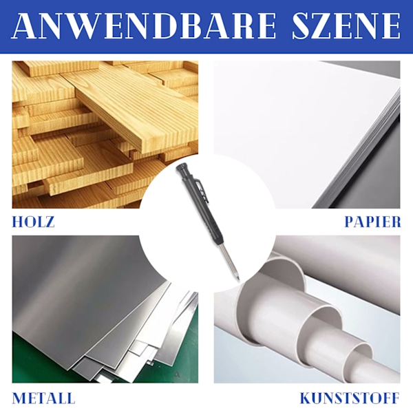 Mechanische Zimmermannsbleistifte mit 6 Minen, Tieflochmarker set 6 Minen + Spitzer + Schreibgriff, Professional Tiefochmarker inkl, Baustelle,