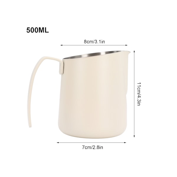 Mælkeskumningskande 304 Rustfrit Stål Flødekande Latte Art Kaffe Dampkande med Skrå Tud og Skala til Cafe Køkken 500ML Beige