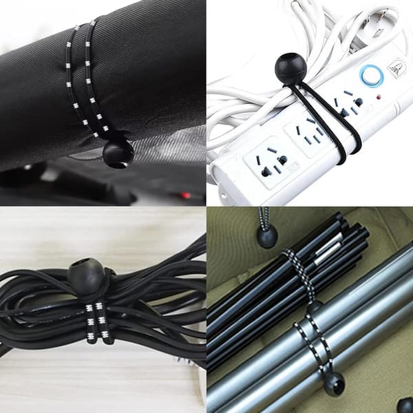 Elastisk reb, 50 tråde af kuglebelastet elastisk reb, velegnet til presenninger, telte og solsejl, 200 mm (sort med hvide prikker).