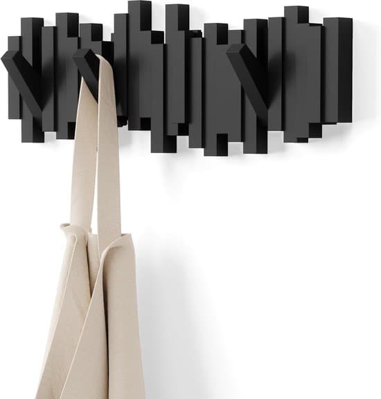 Wall Mounted Coat Rack — Piano Key Hooks — Solid Wood — Behind Door Storage System — Wall Panel with 6 Hooks — 41 x 20.8 cm