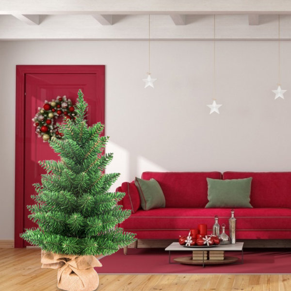 Bordsskiva mini julgransprydnader 60 cm konstgjord julgran med linnebas Perfekt för fönster familjesamling trädgård