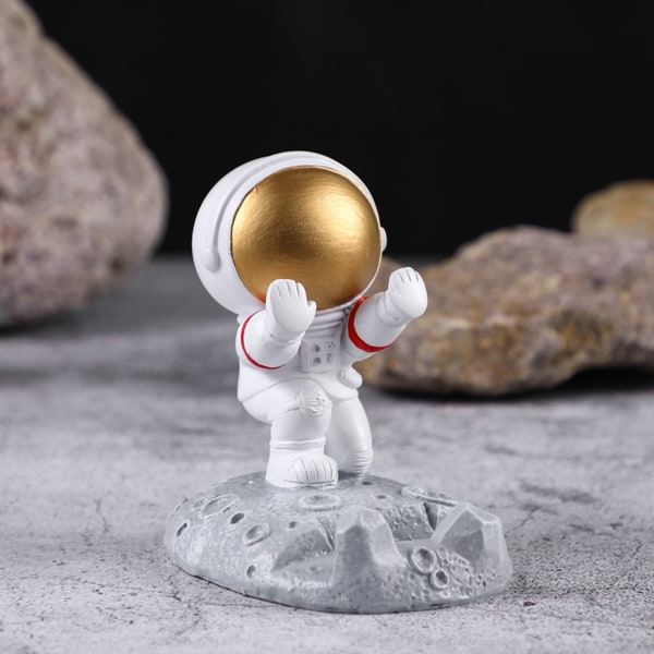 Söt tecknad mobiltelefonställ Syntetharts Desktop Astronaut Ornament för hemkontor Bildekoration Pusher Astronaut Telefonhållare (guld)