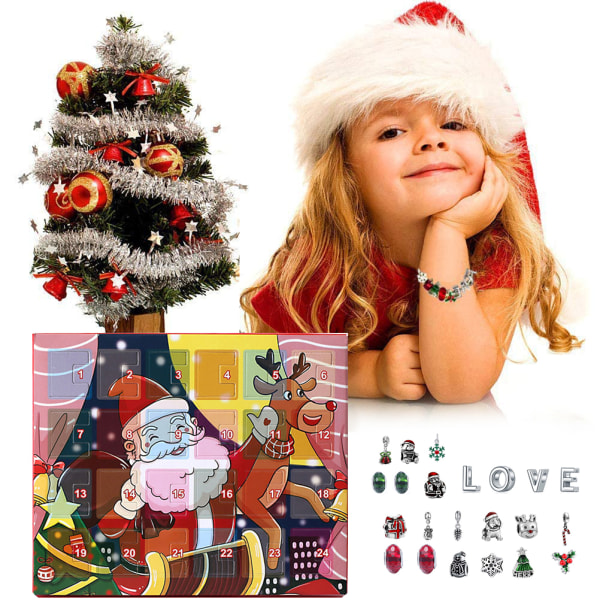 Adventskalender Jul Nedräkningskalender Presentask DIY 24 Dagar Jularmband Pärlor Smyckesset för Barn Flickor