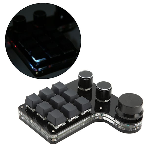 Mini Gaming Keypad 3 Knapper RGB Baggrundsbelyst Blå Kontakt Programmerbar 9 Tasters Keypad til Musik Kontor Medier