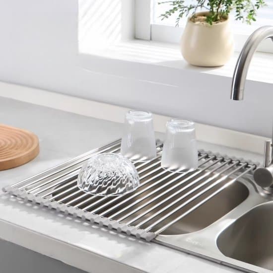 Foldable Dish Drying Rack for Sink - Removable Multifunctional Kitchen Counter Mat - 47x30 cm