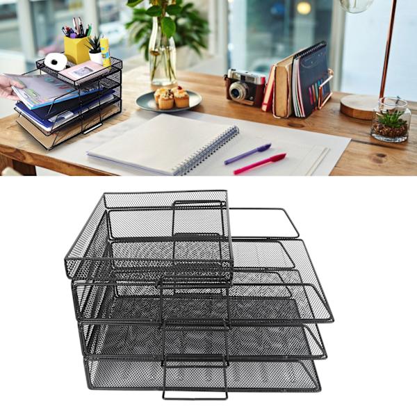 4 stk. Filhylde Stabelbar Adskillelig Mesh Huldesign Stor Kapacitet Nem Installation Skrivebords Filopbevaring Holdere