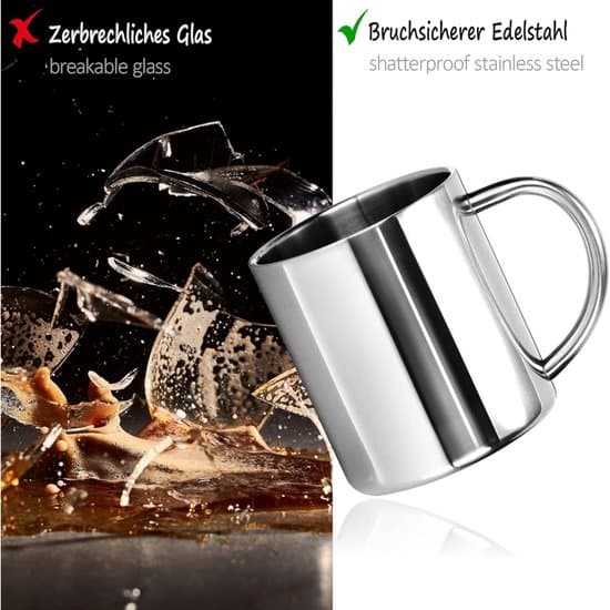 2-pack Stainless Steel Insulated Mugs, Double-Walled Unbreakable Coffee/Camping Mugs with Handle