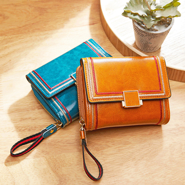 Liten plånbok för kvinnor, kreditkortshållare, PU-läder, retro, bifold, damplånbok med ficka för mynt med dragkedja