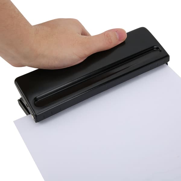 Adjustable 6-Hole Paper Punch, Office Puncher, Black Non-Slip Base