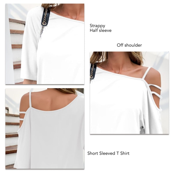 En-Skulder Strappy T-Shirt Kvinder Sommer Casual Kortærmet Bluser Toppe til Dating Party Hvid S