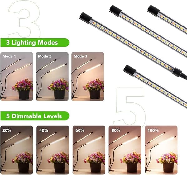 Plant light for indoor use, full spectrum 2-head clampable plant light (2-pack)