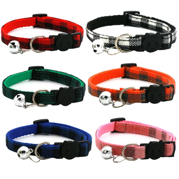 Six Classic Anti-Choke Collars with Bells, Suitable for Cats, Adjustable from 22 to 30 cm.