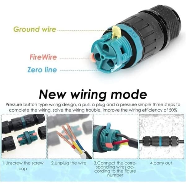 Four IP68 Waterproof Junction Boxes for 3-Wire Cable Connections; Outdoor Waterproof Terminal Blocks Suitable for Ø9-12mm² Cables.