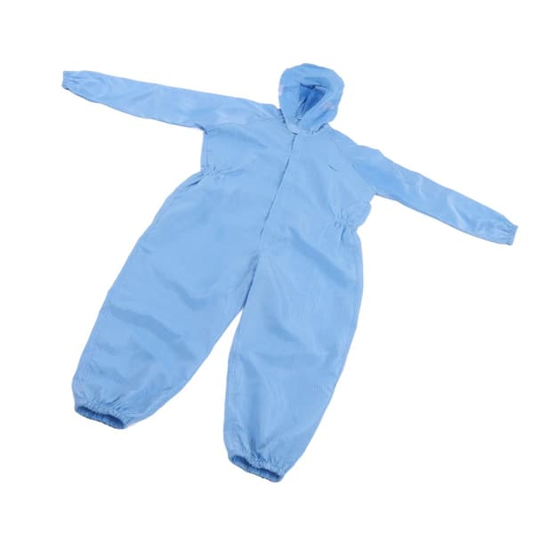 Blue Antistatic Protective Coverall with Hood - Universal Workshop Cleaning Dustproof Clothing