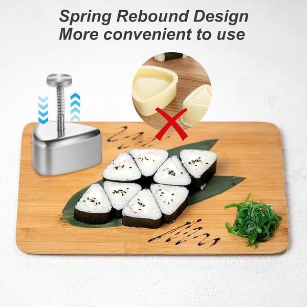 Onigiri- og sushimaskine - Trekantet risboldform med risske - Rustfrit stål - Hjerteform - Hjemmelavet sushifremstillingssæt