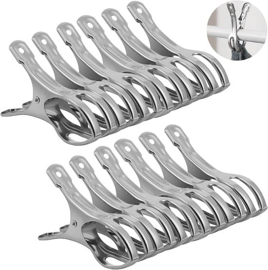 Badehåndkleklemmer i rustfritt stål - 12 deler vindtette - Robust design
