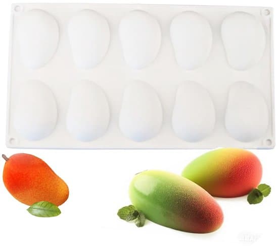 Silicone Molds, Cake Chocolate Ice Cream 3D Mango Fruit Shaped 10 Cavities for Ice Cream, Cakes, Chocolate - White