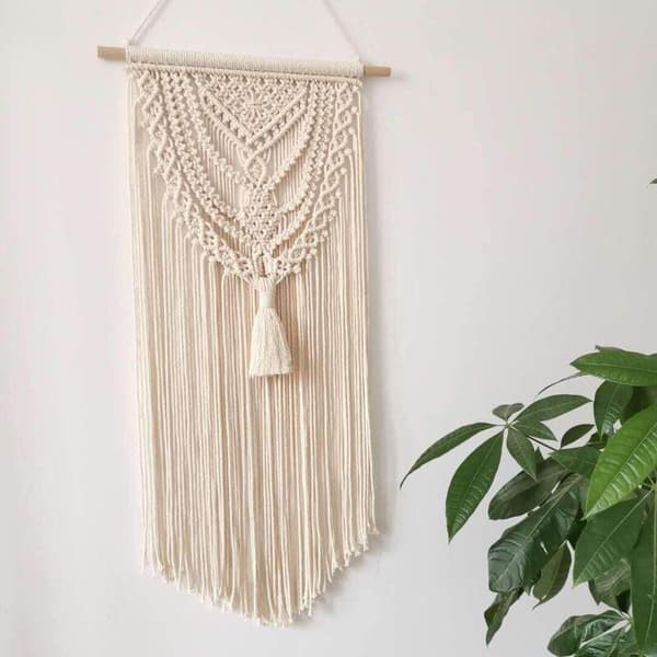 Boheemi makramee seinävaate, kudottu makramee-seinävaate, kodinsisustus, seinävaate – 40 x 80 cm