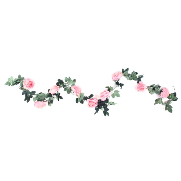 Konstgjorda falska sidenrosa blomma girland vinrankor hängande rotting hem bröllopsdekor (rosa)