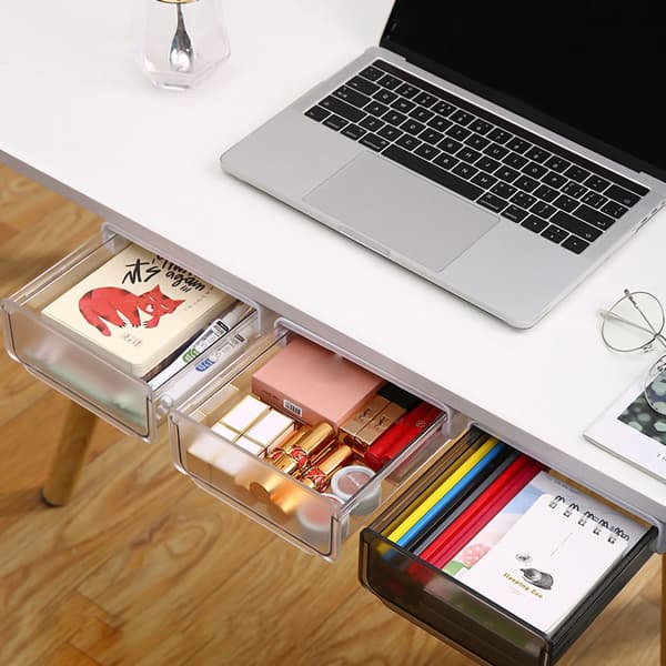 Under-desk Storage Box No Punching Storage ABS PS Small Hidden Drawer for Dorm Small Transparent Black