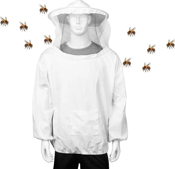 White Beekeeping Suit, Complete Protective Gear - Ventilated Mesh, Durable, Sun Protection, Full Set.