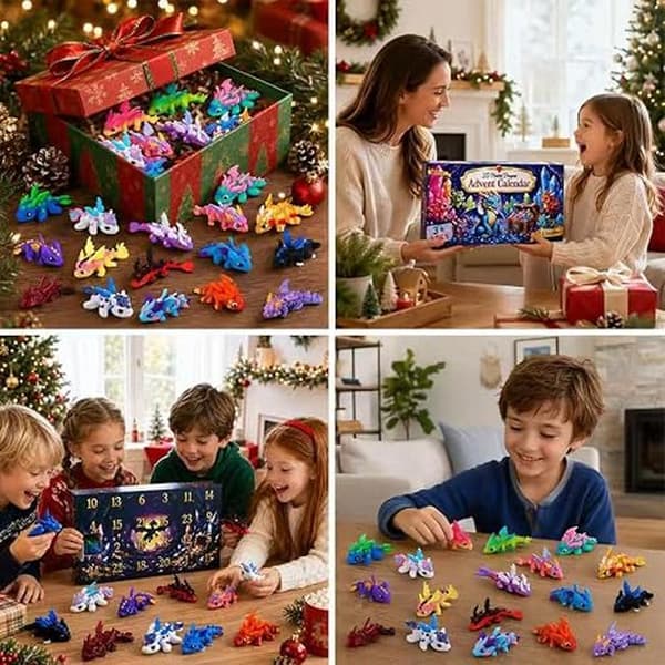 JOICEE 2026 Julkalender med Mini 3D-printade drakdjur Blue