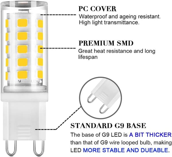 G9 LED-pærer, 6W, 6000K dagslys hvid, ikke-dæmpbare, 6-pak