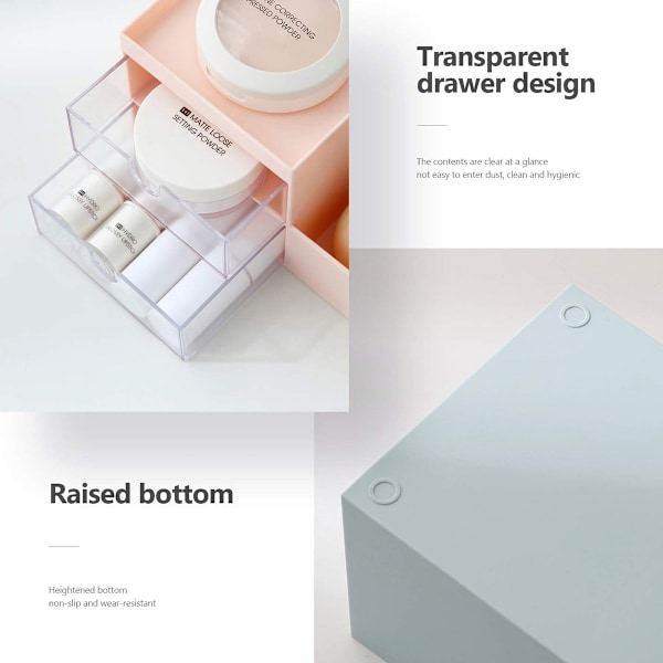 Makeup Organizer til Kommode med 2 Opbevarings Skuffer, Soveværelse Skrivebord Organisation, Klar Skuffe Organizer til Kosmetik