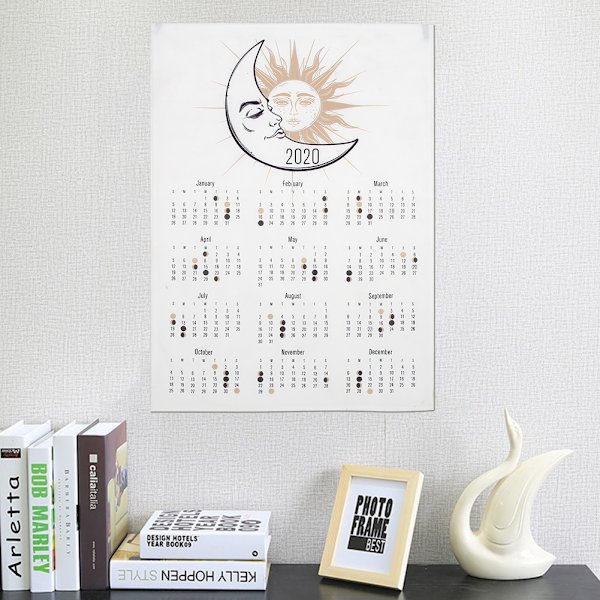 50x70cm Enkel stil 2020 Väggkalender Tyg Väggkalender Hembakgrund Dekoration Månansikte Typ