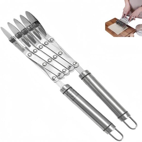 Dough Cutter with Five Wheels - Adjustable Pasta and Spaghetti Cutter - Multifunctional Pizza Cutter with Handle - Silver - 26.6 × 5 × 5 cm