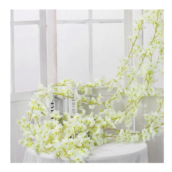 Artificial Flower Rattan Single 1.8m 135pcs Flowers Head Vivid Decorative Silk Plastic Hanging Fake Rattan for Decoration White