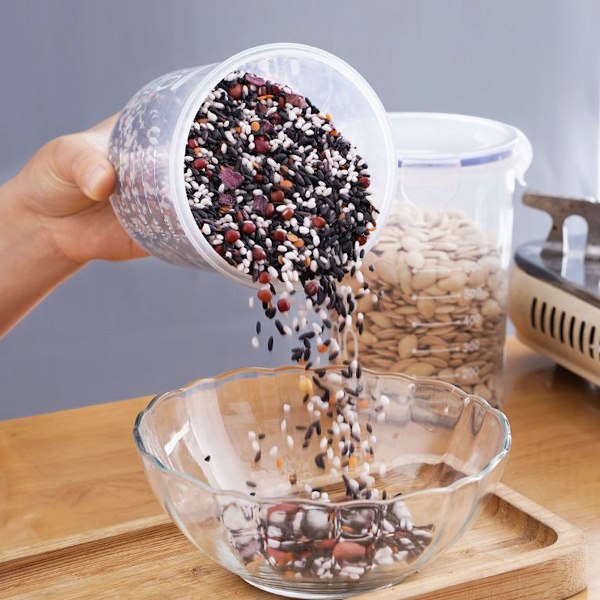 Behållare för skafferiorganisation, 2-pack 1L lufttäta matförvaringsbehållare, spannmålsförvaringslåda, plastbehållare