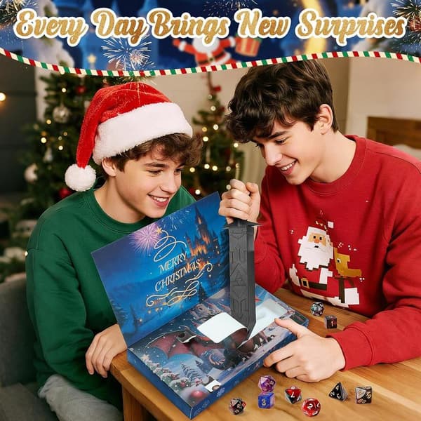 DND Terning-adventskalender 2026, 24-dagers julekalender med overraskelser for D&D og rollespill