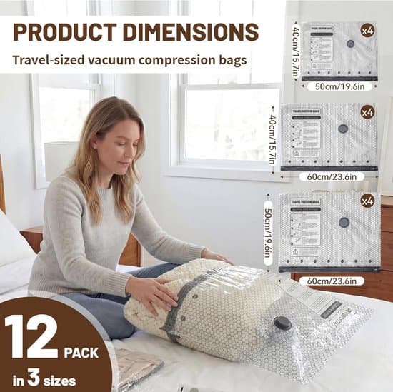 Vacuum Bag Set - Space-Saving Bags - Clothing Storage - Optimal Space Saving - 12 Pieces - Transparent