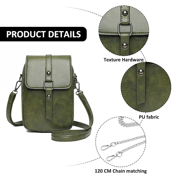 Lille Crossbody Læder Telefon Taske til Kvinder, Mobiltelefon Skuldertasker Kortpung, Mobiltelefon op til 6,5 tommer, Taske størrelse 20*13*6cm
