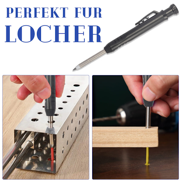 Mechanische Zimmermannsbleistifte mit 6 Minen, Tieflochmarker set 6 Minen + Spitzer + Schreibgriff, Professional Tiefochmarker inkl, Baustelle,