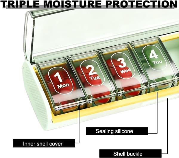 Two 7-Day Pill Boxes, 7-Compartment Pill Organizers - White