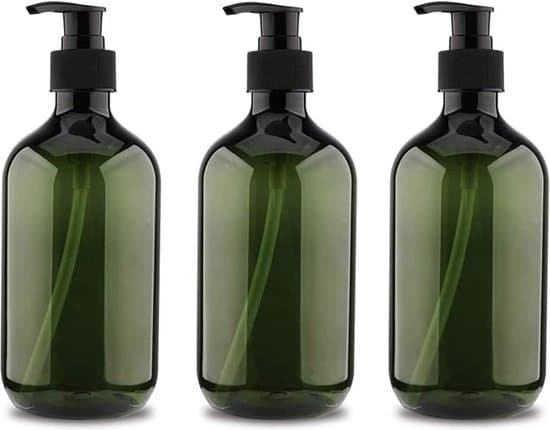 3-pack 500 ml påfyllningsbara PET-pumpflaskor för schampo, tvål, balsam, duschgel, lotion, transparent grön