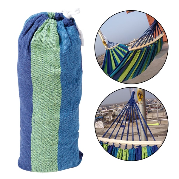 Portable Canvas Double Single Hammock Garden Home Park Travel Camping (Blue)