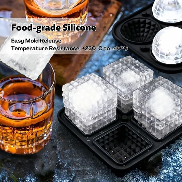Todelt silikonisbitformsett med lokk - Stor isbitform - Egnet for whisky, cocktailer, juicer, smoothies
