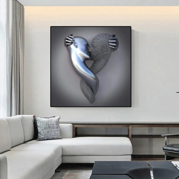 3D Love Heart Modern Art Dekorativ Metallfigur Staty Konst Canvas Målning Vägg Hängande Ramlös Rum Dekoration